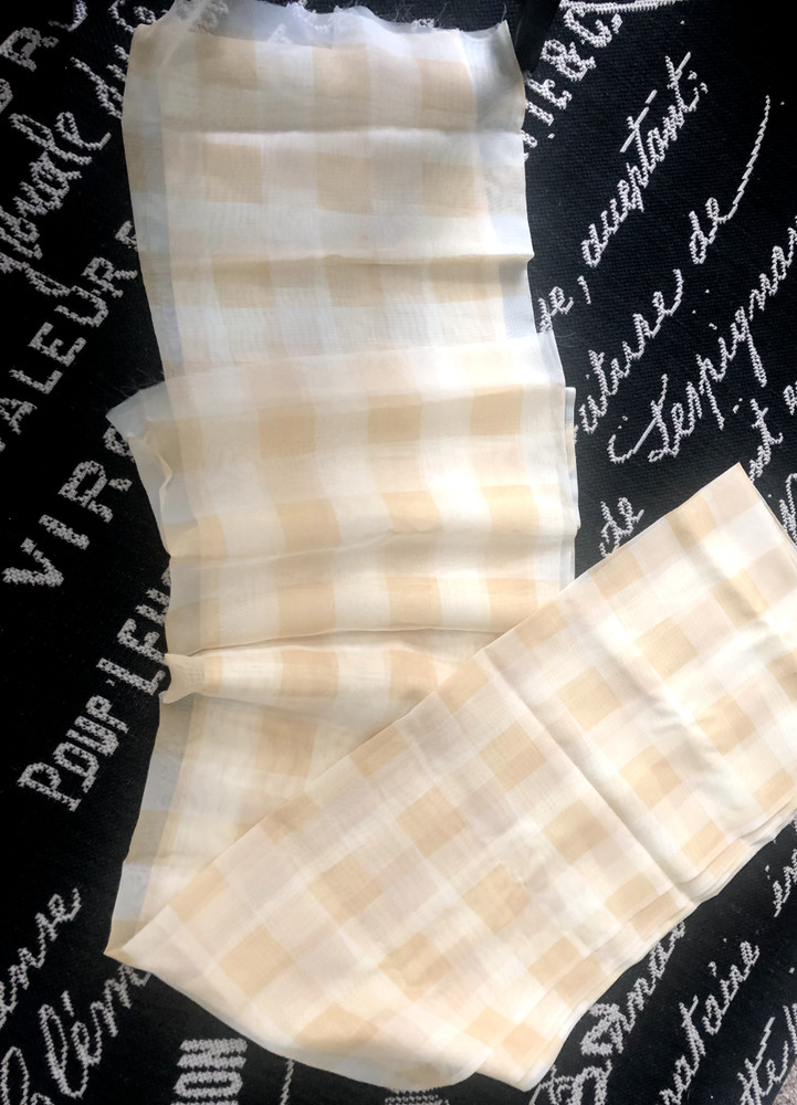 4+ Yd 58X145″ Vtg Butter Yellow Plaid SHEER Voile Chiffon FABRIC Craft Curtain