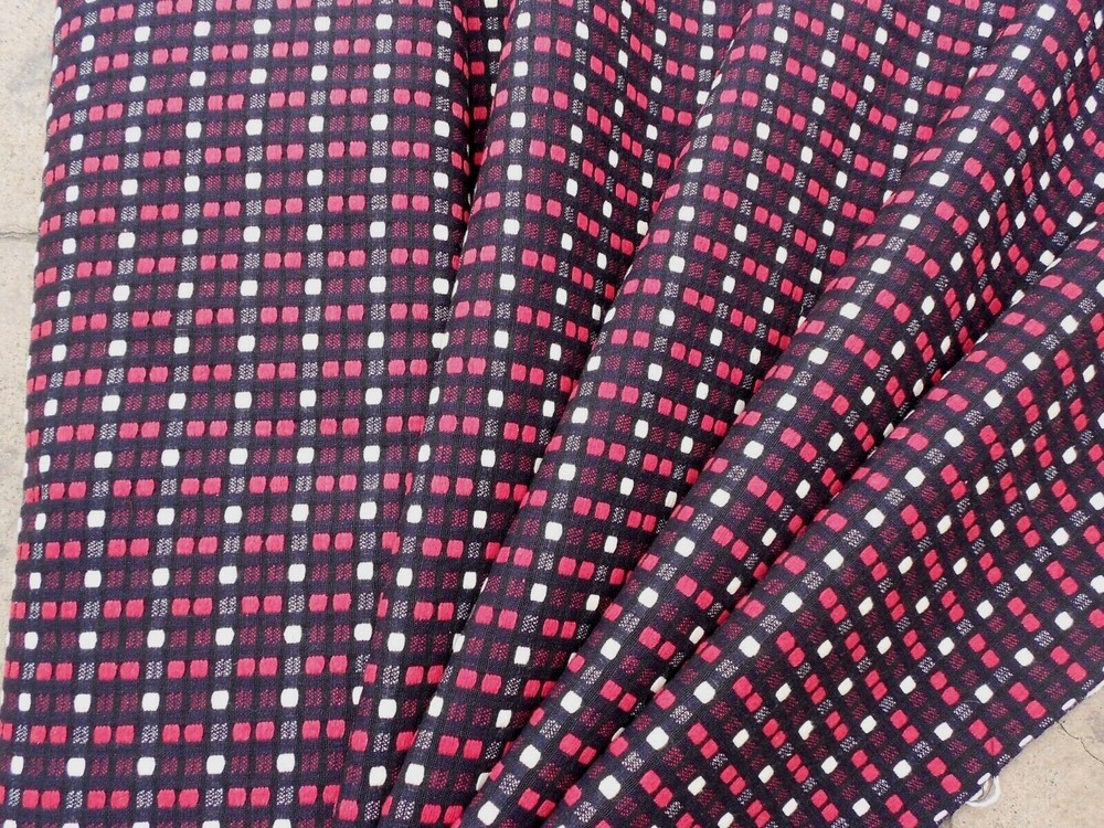 Mid Century Modern Fabric GEOMETRIC Woven Squares Black White Red Cotton BTY