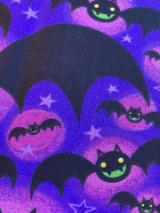 Halloween Bat Fabric Remnant Lot 3 Pc Glitter Neon Green Purple Cotton Gothic