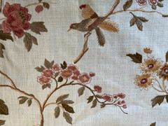 BEAUTIFUL 100 % COTTON FABRIC EMBROIDERED WITH FLOWERS AND BIRDS IN MULTICOLOR