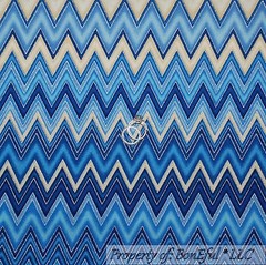 BonEful Fabric FQ Cotton Quilt Blue Silver Cream NEW CHEVRON STRIPE Metallic USA