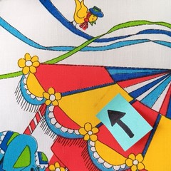 1977 Pattern Rights White Primary Colors Carousel CottonPoly Fabric 2.5yd x 44″