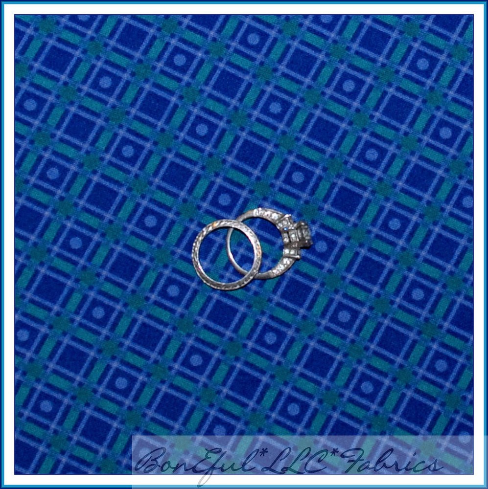 BonEful Fabric FQ Cotton Quilt BLUE Green Cabin S Block Check Gingham Stripe Dot