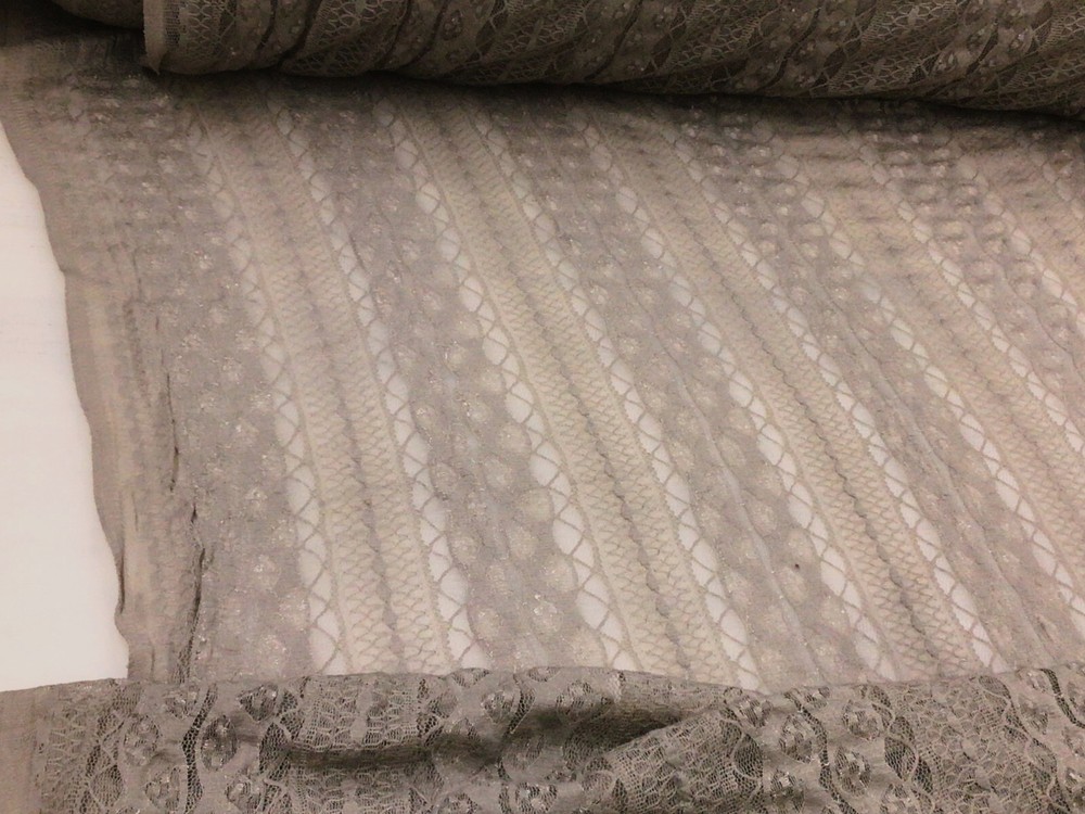 Embroidered Stretch Lace Apparel Fabric Sheer Taupe Brown Striped Abstract FF315