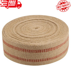 3.5 Inches x 33 Yards Natural Jute Upholstery Webbing with Red Stripes Burlap