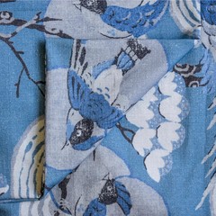Blue, White, Gray Printed Cotton Fabric by the Yard, 1 Yard Blue Cotton Fabric