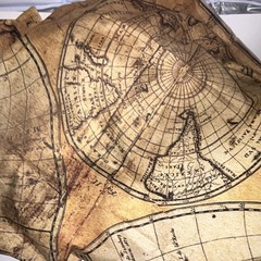 Antique/Vintage World Map Print Fabric, Beige Brown Black Travel Theme
