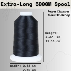 Simthread Trilobal Polyester Thread – 5000M (5500yds) 5500 yards, Black-900