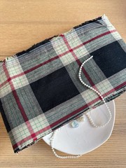 10 yds (5” width) black vintage plaid double gauze cotton fabric 260155 A02