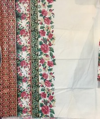 Pink Red Flowers White Background Border Cotton Fabric For Tablecloth Chintz 2 Y