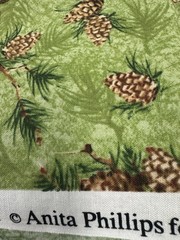 Wildlife Pinecone fabric Anita Phillips MMFab 1 yd X 45 In Green brown pinecones