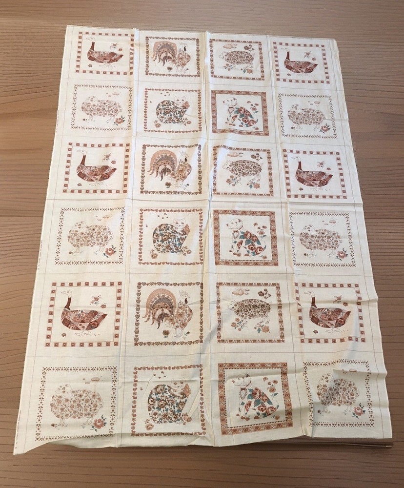 Veg Joan Kessler Concord Fabrics Cotton Panel Cream Floral Animals 44”x 64”