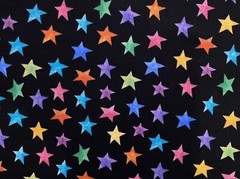 COLORFUL BRIGHT RAINBOW STARS ON BLACK COTTON FABRIC BY THE HALF YARD