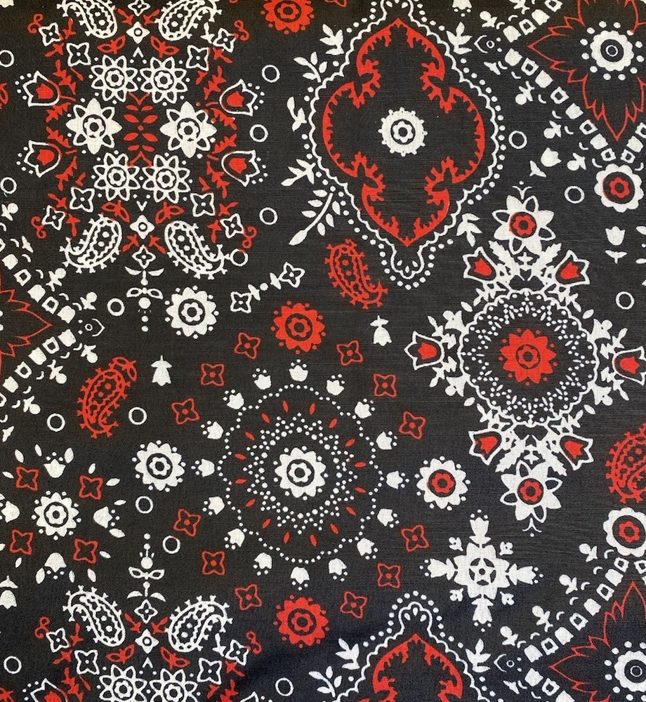 Black & Red Bandana Print Poly Cotton Fabric, BTHY