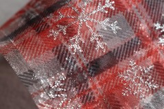 Snowflake Plaid Sheer Fabric 6+ Yards X 54 In Wide Red Sparkle Glitter Overlay