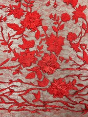 Nina RED Polyester 3D Floral Embroidery on Mesh Lace Fabric by the Yard – 10032