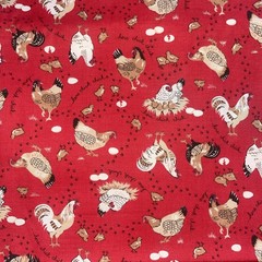 VTG 1993 Fabric Traditions Red Chicken Hens Eggs Farm Chickens 184”x44” 5+ Yds