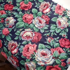Vtg Cranston Print Works Cotton Roses Large Floral Red Blue White