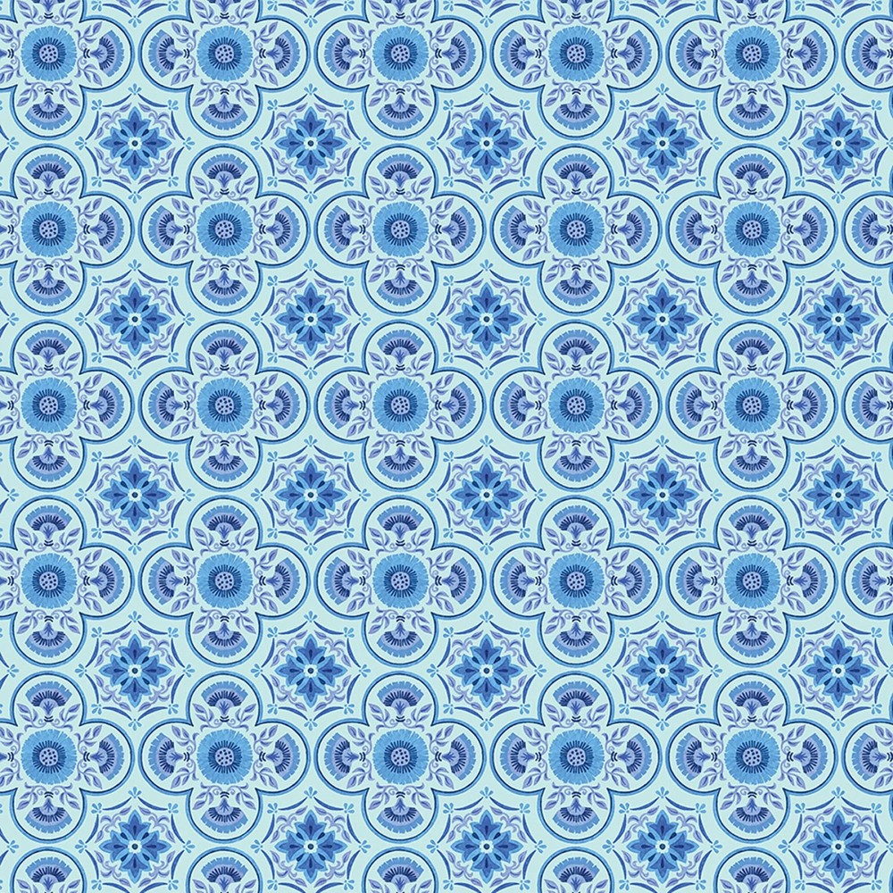 BENARTEX – Capri by Kanvas Studio – Medallion Tiles – Aqua/Blue ,1/4 yard