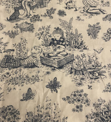 Vintage Blue & White Children Toile Print Cotton Fabric by Faye Burgos