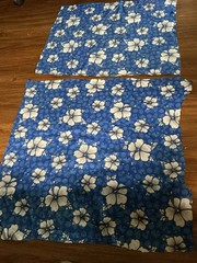 Lot Of 4 Polycotton Hawaiian Hibiscus Seashell Fabric, 16”x72”, 22”x19”, 24”x24”
