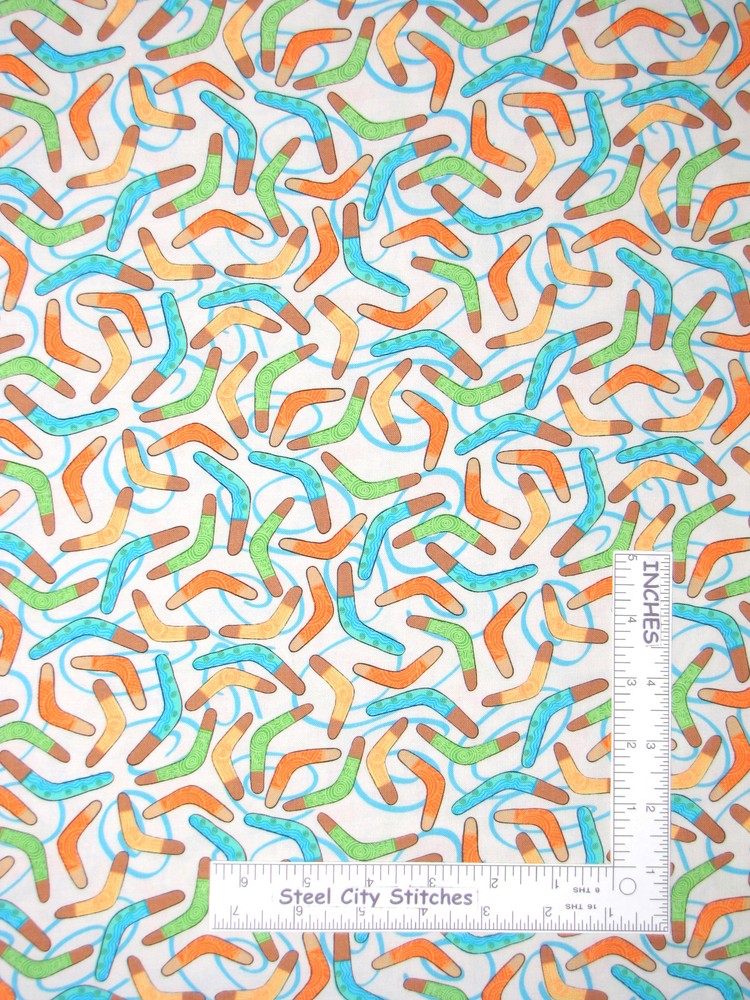 Boomerang Australia Toy Toss Fabric By the Yard Cotton Benartex Down Under
