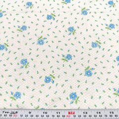 Vintage Blue and Green Florals on White Cotton Blend Seersucker Remnant 15″x 44″