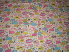 Vintage 2010 Barbie Mattel Cranston Fabric Cotton 39″ L x 43″ W pink white Word