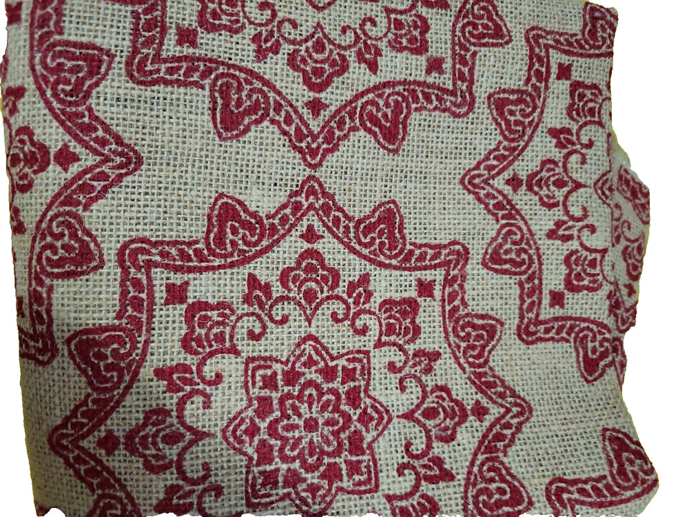 Burlap Fabric Red Medallions Boho Moroccan Stamped 36x50in New Barbiecore