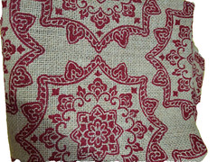 Burlap Fabric Red Medallions Boho Moroccan Stamped 36x50in New Barbiecore