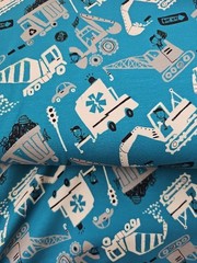 Loaders Dump Trucks BT yard 36 x 60 Cotton Lycra Tshirt Knit Stoff Great Stretch