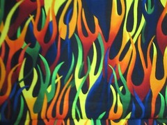 “HEAD GEAR” Fabri-Quilt Fire FLAMES Cotton Fabric BLACK MULTI 1Y12″ X43″