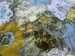 Vintage BLOOMCRAFT Screen Print Floral Blue/Yellow Fabric DuPont/Zepel Protected