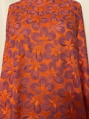 Silk Cotton Blend Embroidered Batiste Vibrant Orange Purple 3 Yds 34″ Long 56″W