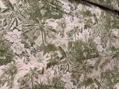 Vintage Polished Cotton Chintz Fabric Green Cream Floral Made US 1 Yd more avail