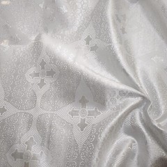 Silver Metallic Brocade Fabric Devotional Cross Design By Yard Baptism Bridal