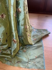 FAUX SILK FLOWERS EMBROIDERED~DRAPERY UPHOLSTERY Sold By The Yard – Green / Blue