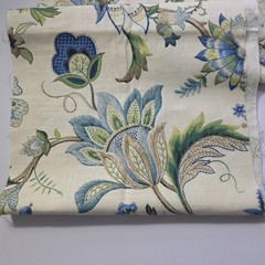 ​P Kaufmann Brissac Sapphire Linen Blend Fabric Floral Jacobean Fleur De Leaf…