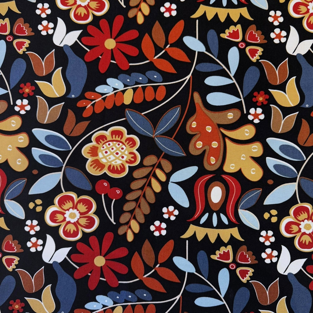 Fabric Ikea Inga Leo 2014 Home Decor Floral Large Print on Black Sweden