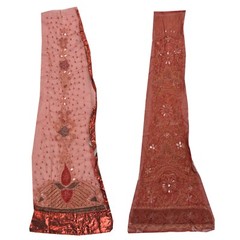Sanskriti Saskriti Vintage Combo Of Design Fabric Hand Beaded Craft Dark Red Dre