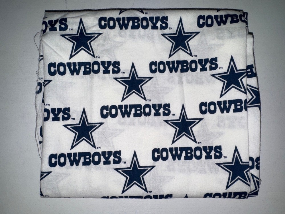 Vintage Fabric Remnant Dallas Cowboys NFL Football Team White Blue Stars Cotton