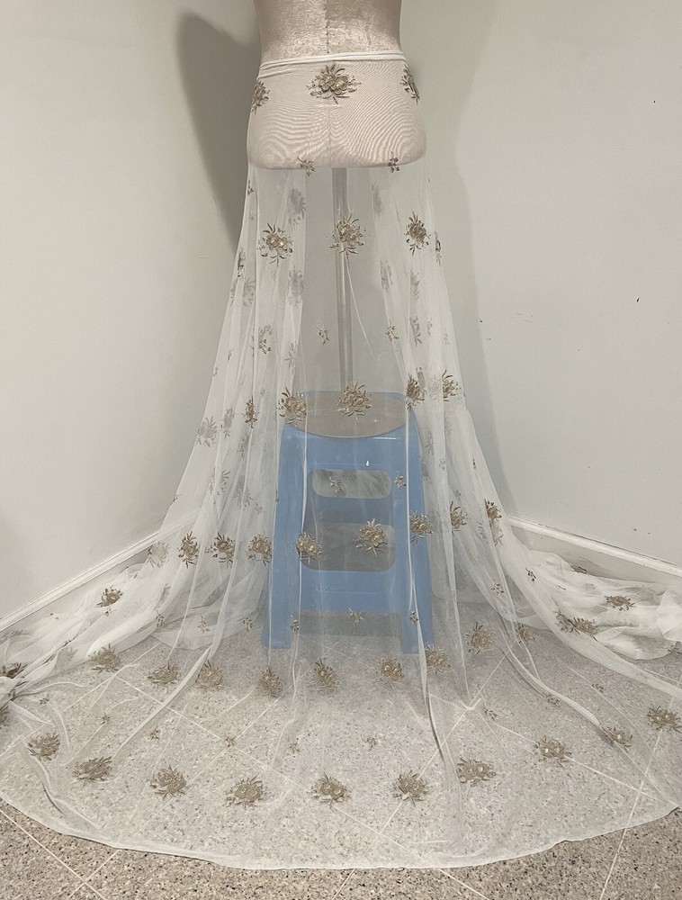 15 Yard OFF WHITE GOLD Embroidery Stretch Bridal Lace Fabric 50” Width