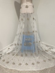 15 Yard OFF WHITE GOLD Embroidery Stretch Bridal Lace Fabric 50” Width