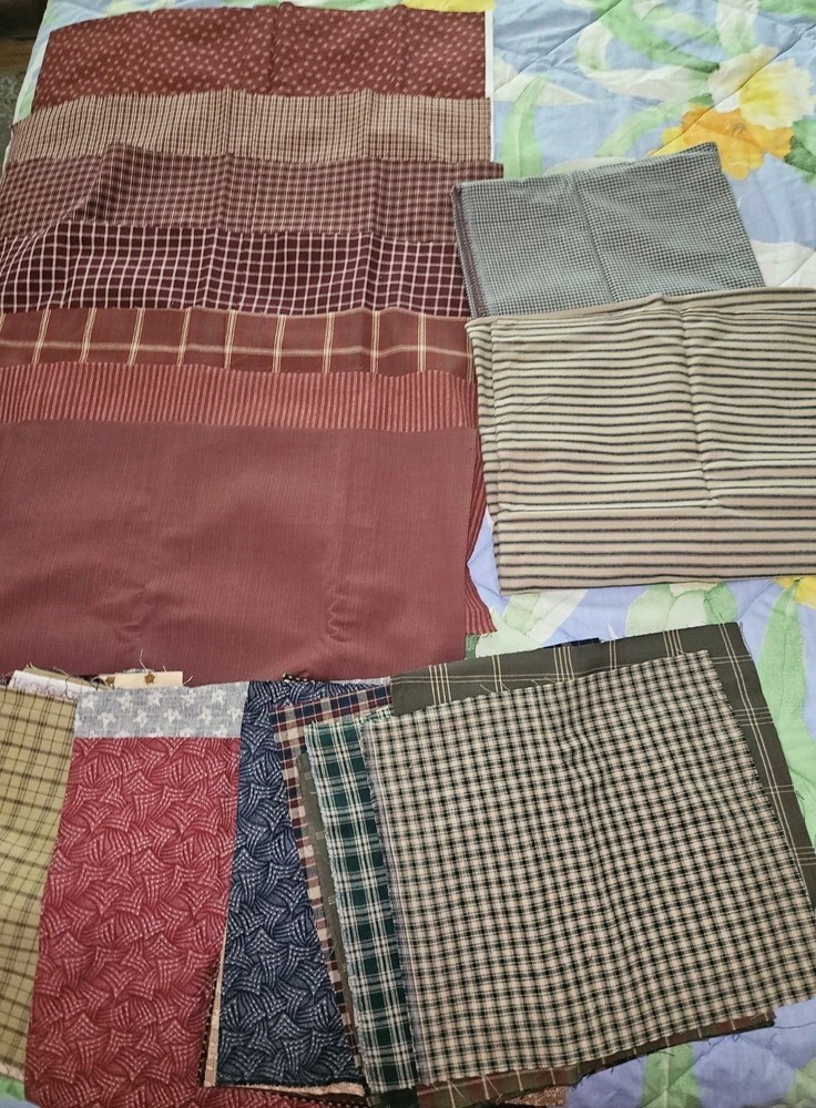 Lot Of Fall Colors Mix Of Fabric Prints & Sizes, Squares, Strips & Yards Read