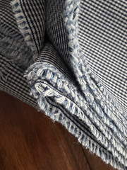 Woven navy & white check plaid fabric, 5.5 yard length, 59″ wide. For aprons +