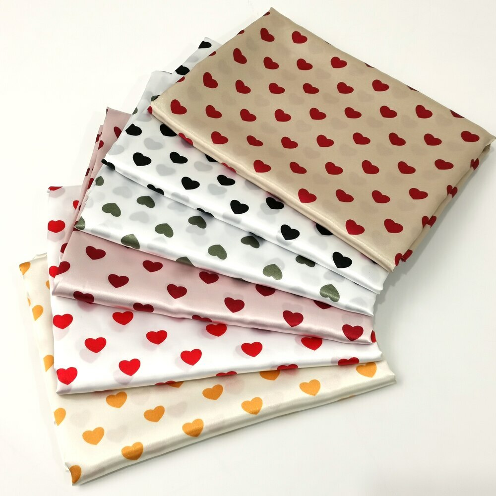 1 Yard X 1.48 meter Love Hearts Satin Fabric Silky Charmeuse Material For Scarf