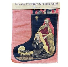 Vtg Nativity Scene Tapestry Christmas Stocking Fabric Panel Cotton Metallic USA