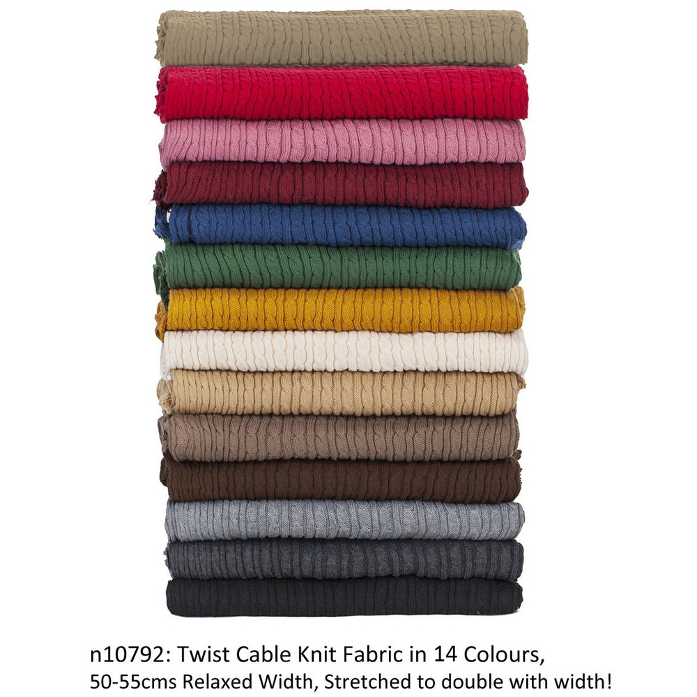 Neotrims Cable Twist Knit Fabric,Selvedge Edge 14 Colours,Knitted Sweater Style