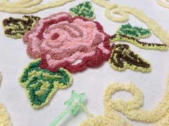 Shabby Pink Rose Vtg Chenille Bedspread Fabric Dramatic Scrollwork 25″ x 23″
