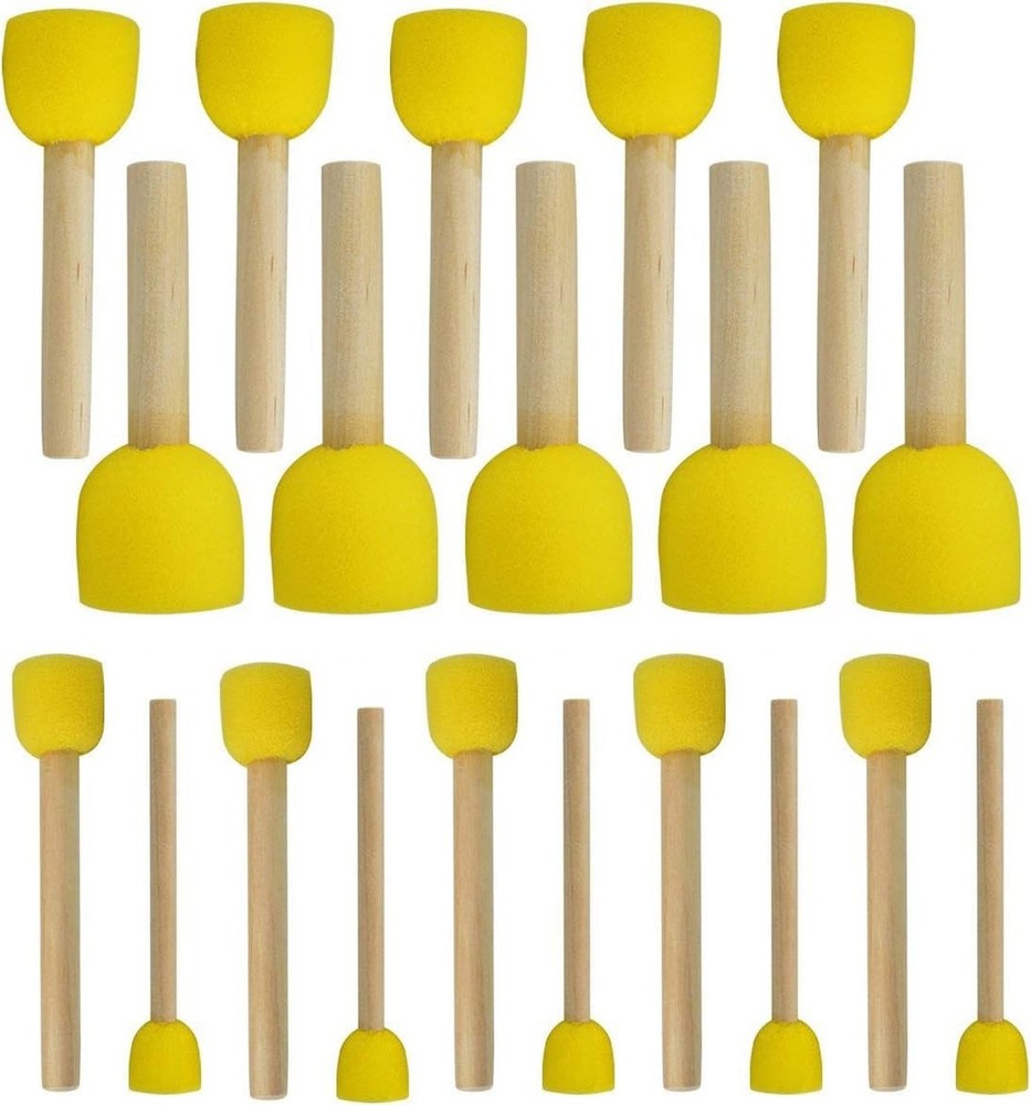 WAFJAMF 20 Pcs Round Sponges Brush Set 4 Sizes DIY Painting Tools Yellow | Wo…